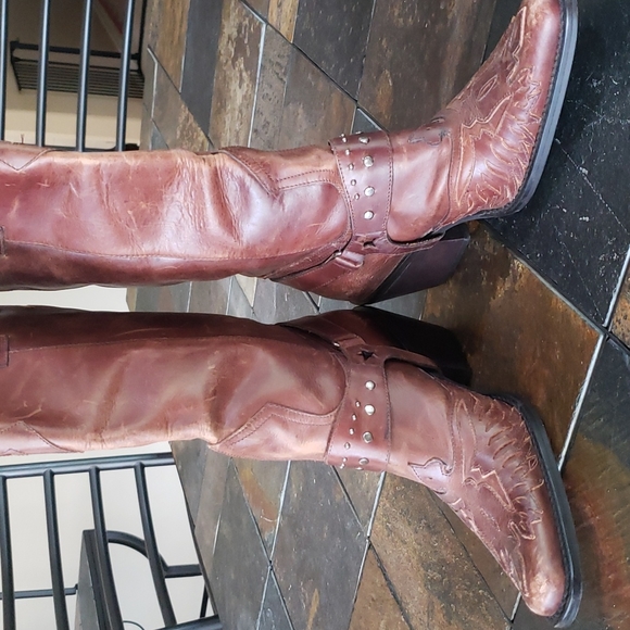 MIA Rockstar Leather Tall Distressed Harness Cowboy Western Boots Brazil Size 6 - Picture 8 of 16